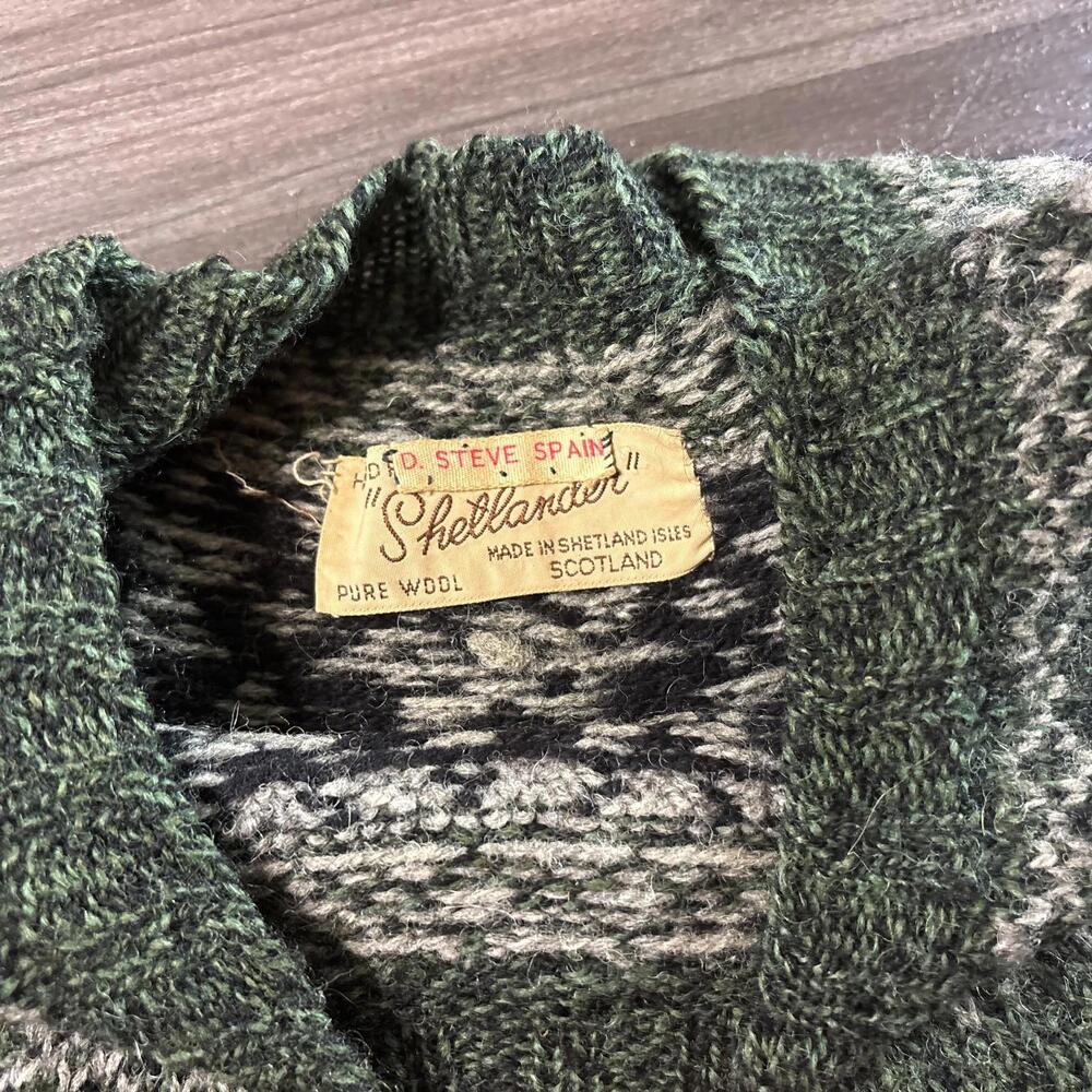 Vintage 80s Shetlander Green Classic Fair Isle Shetland 100% Pure Wool Sweater M - Picture 3 of 6